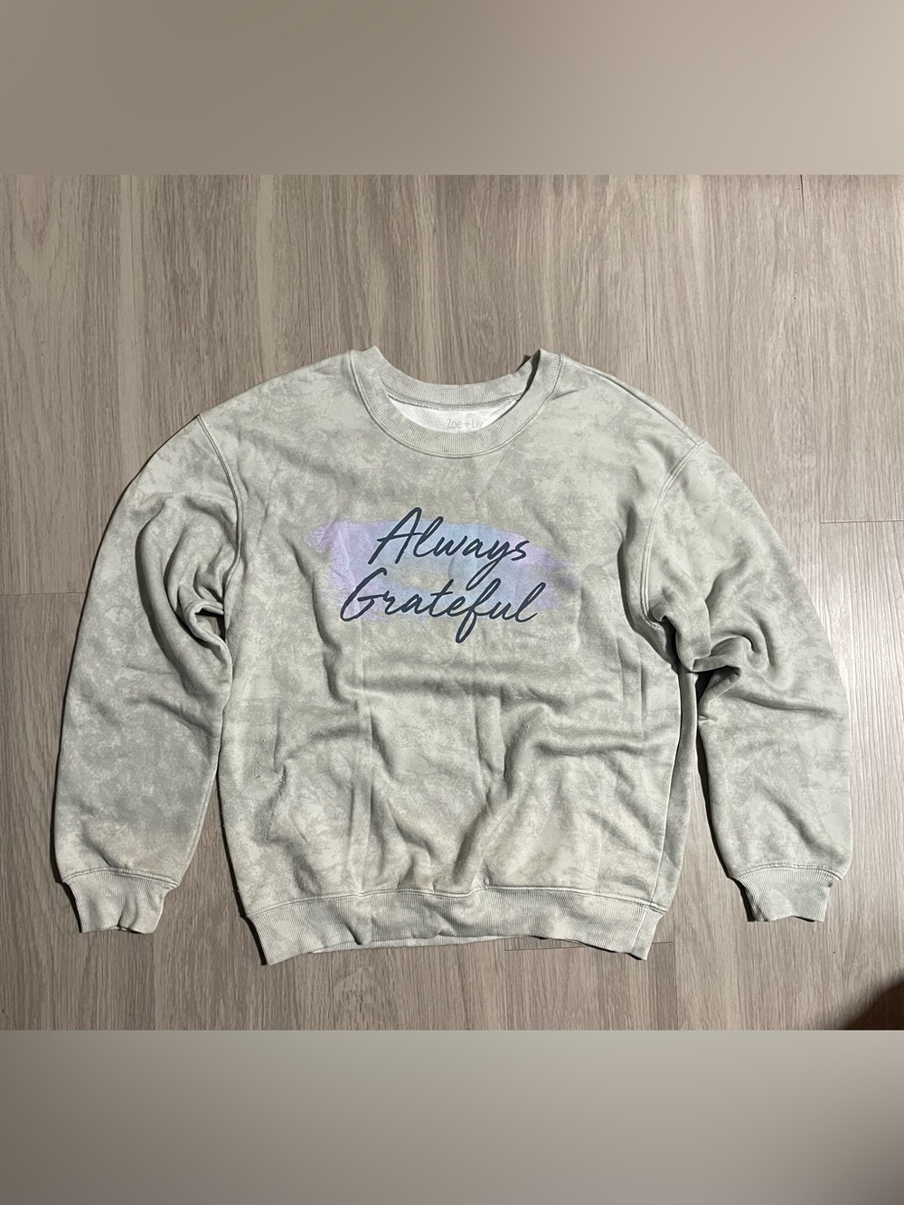 Always Grateful Light Gray Acid Wash Crewneck Sweatshirt